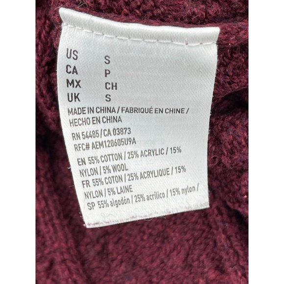 American Eagle Outfitters Burgundy Cable Knit Cardigan Sweater Zippers Size S - Picture 8 of 12